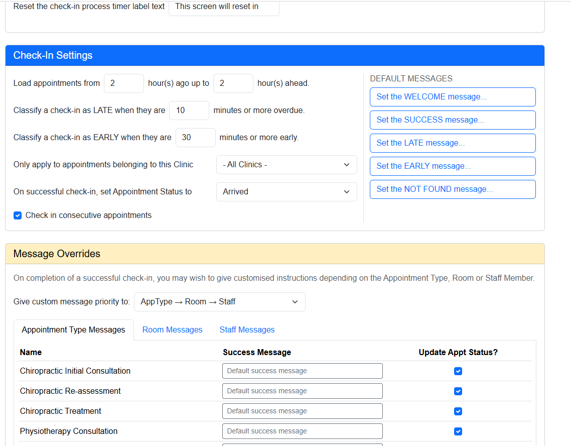 Check In Config